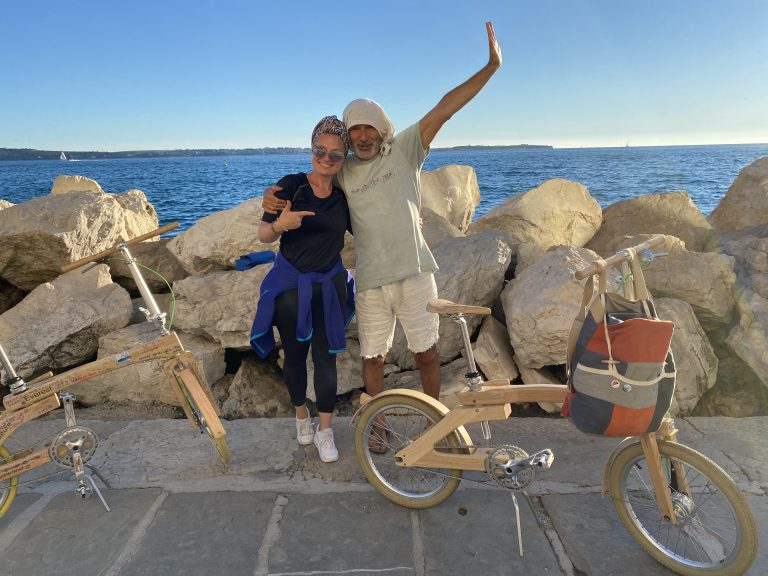 Around the world with wooden bike